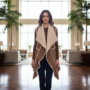 NWT Sioni Faux leather shearling style assymetrical hem vest size Medium